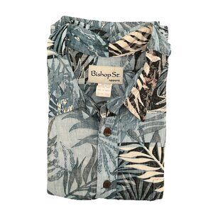 Bishop Street Hawaiian Shirt Men 2XL Blue White Floral Button Up Pullover Pocket